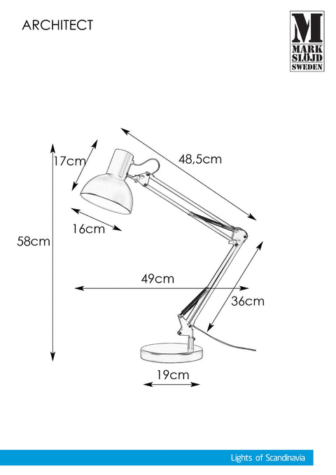 Markslöjd ARCHITECT – pöytävalaisin, musta, 80 cm – valmistajan mittapiirros