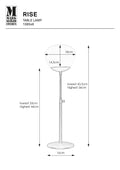 Markslöjd RISE – pöytävalaisin, antiikkimessinki/valkoinen, 60 cm – valmistajan mittapiirros