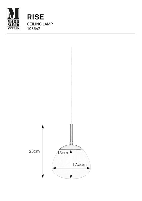 Markslöjd RISE – riippuvalaisin, musta/valkoinen, leveys 18 cm – valmistajan mittapiirros