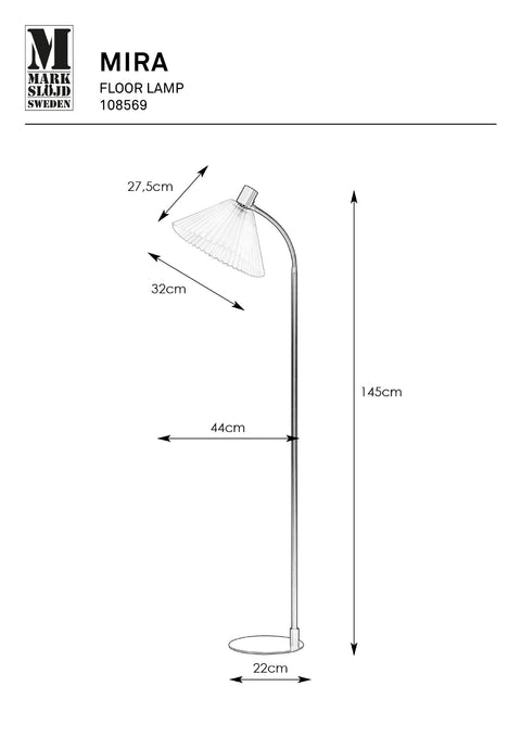 Markslöjd MIRA – lattiavalaisin, harjattu messinki/valkoinen, leveys 32 cm – valmistajan mittapiirros