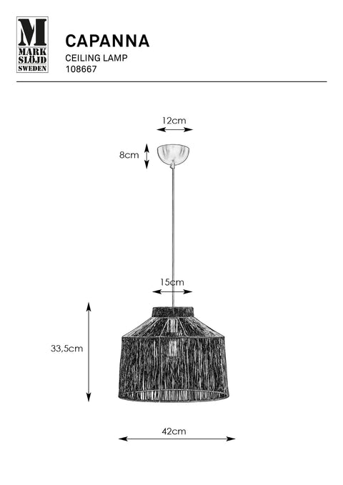 Markslöjd CAPANNA – riippuvalaisin, antiikkimessinki, leveys 42,0 cm – valmistajan mittapiirros