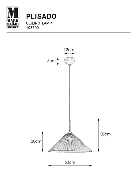 Markslöjd PLISADO – riippuvalaisin, harmaa, 50 cm – valmistajan mittapiirros
