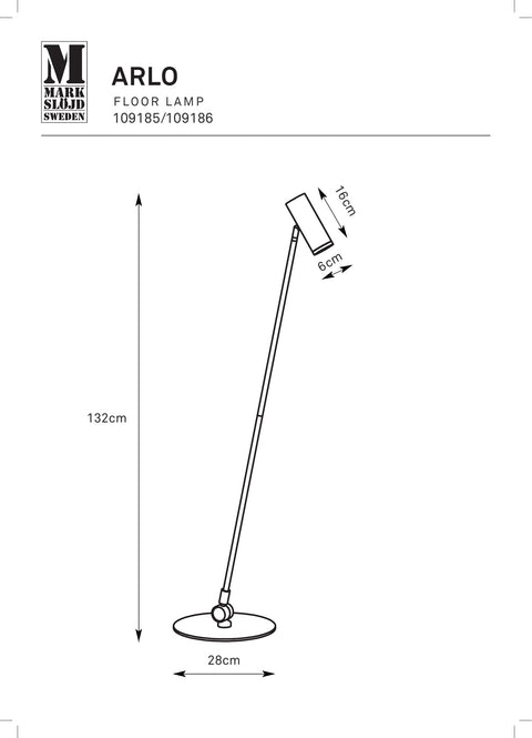 Markslöjd ARLO – LED-lattiavalaisin, musta – valmistajan mittapiirros