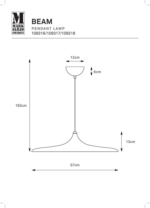 Markslöjd BEAM – LED-riippuvalaisin, harmaa, 57 cm – valmistajan mittapiirros