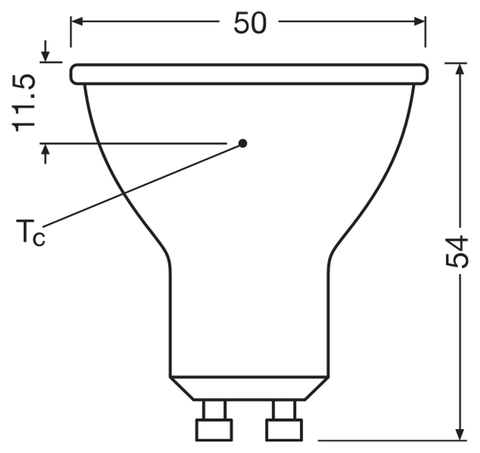 OSRAM PARATHOM GU10 ADV HIMM LED-reflektorlampa – måttskiss (G11840)