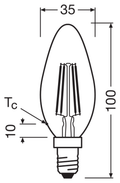 OSRAM PARATHOM RETRO kronljuslampa E14 LED – måttskiss (G11849)