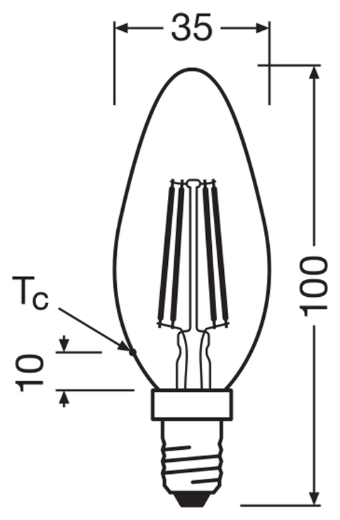 OSRAM PARATHOM RETRO kronljuslampa E14 LED – måttskiss (G11849)
