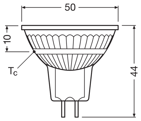 OSRAM PARATHOM GU5.3 HIMM 12 V LED-reflektorlampa – måttskiss (G12234)
