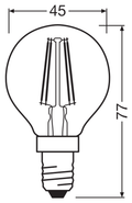 OSRAM PARATHOM RETRO Mini-Ball E14 LED-lampa – måttskiss (G12243)