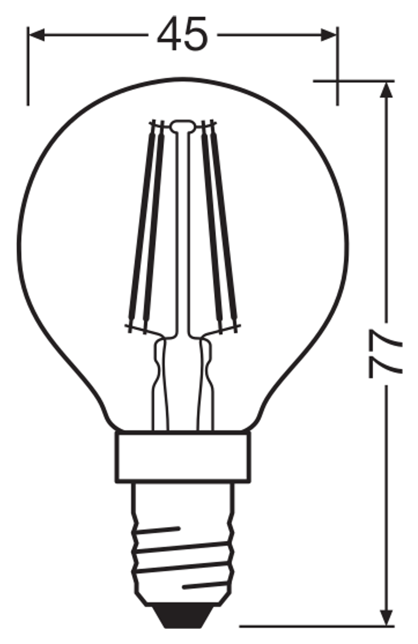OSRAM PARATHOM RETRO Mini-Ball E14 LED-lampa – måttskiss (G12243)