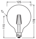 OSRAM PARATHOM RETRO Globe E27 LED-globallampa – måttskiss (G12245)