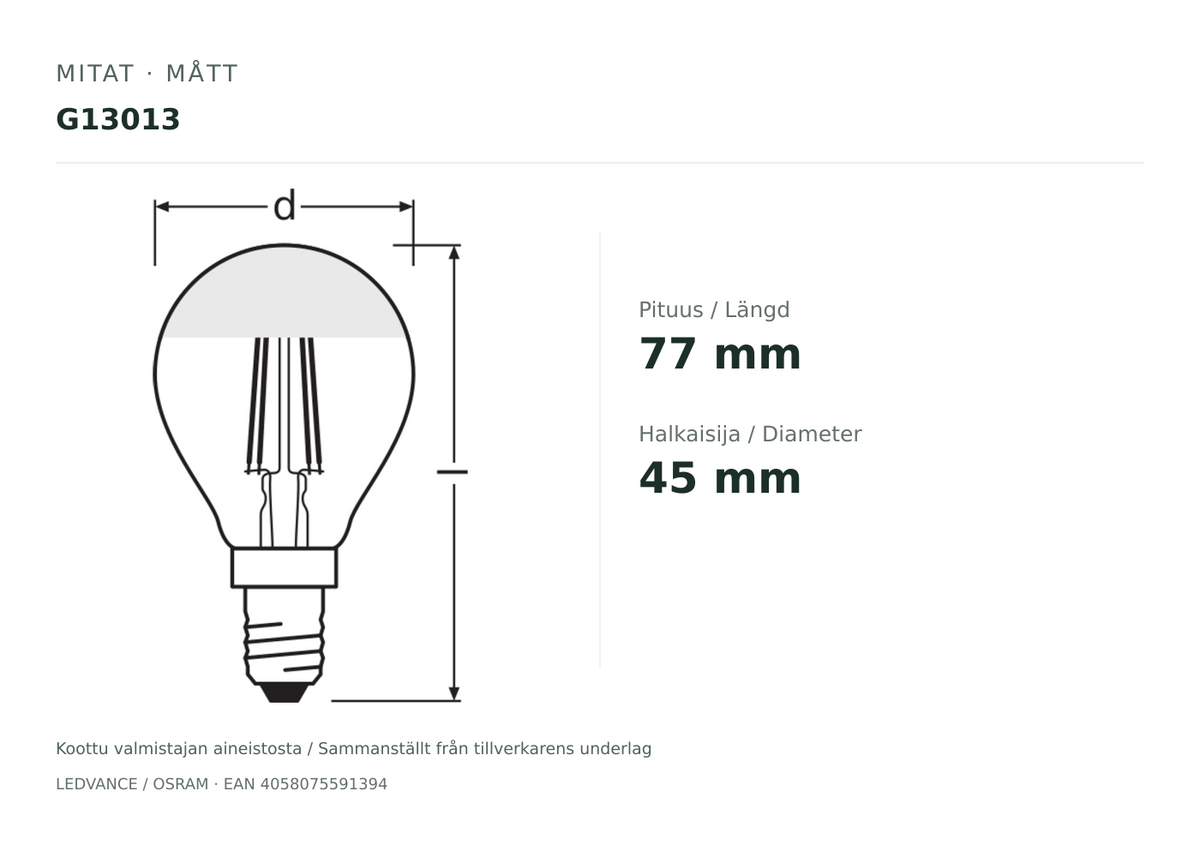 OSRAM PARATHOM RETRO Mini-Ball E14 toppspeglad LED-lampa (G13013)