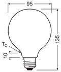 OSRAM PARATHOM RETRO Globe E27 LED-globallampa – måttskiss (G13024)