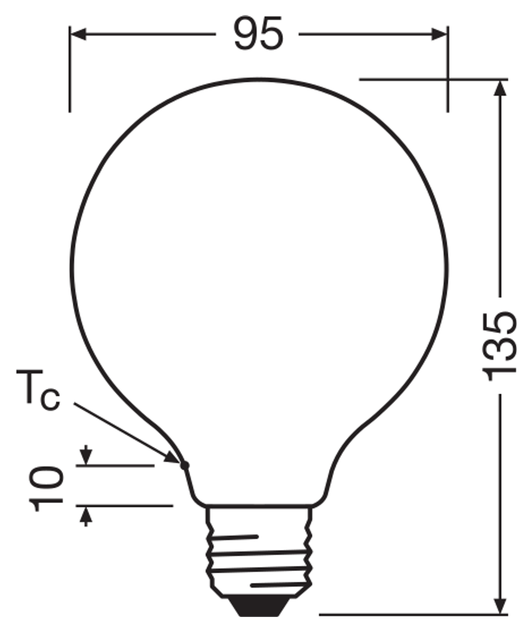 OSRAM PARATHOM RETRO Globe E27 LED-globallampa – måttskiss (G13024)