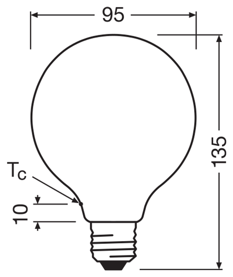 OSRAM PARATHOM RETRO Globe E27 LED-globallampa – måttskiss (G13024)