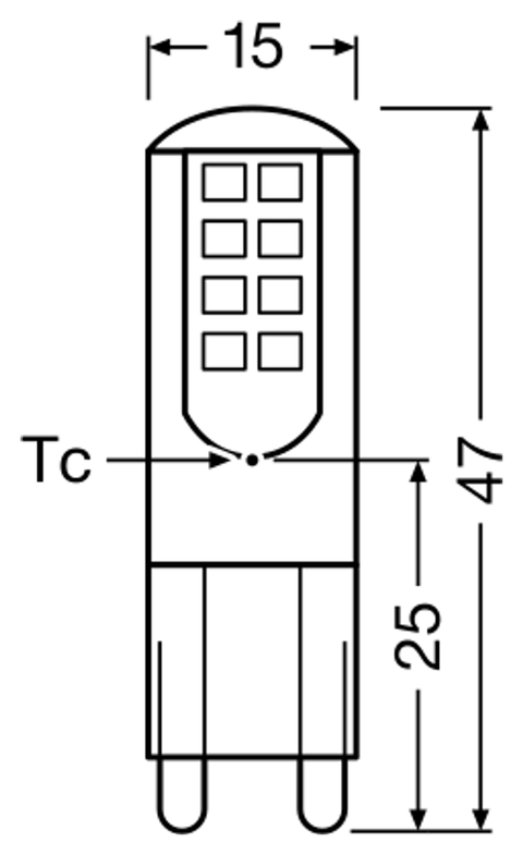 OSRAM PARATHOM G9 LED-stiftsockellampa – måttskiss (G13036)
