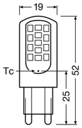 OSRAM PARATHOM G9 LED-stiftsockellampa – måttskiss (G13037)