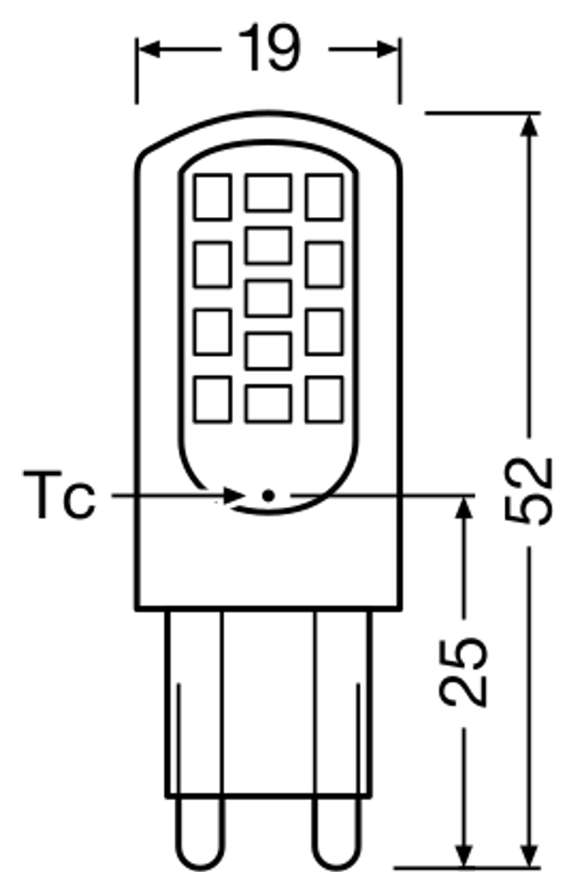 OSRAM PARATHOM G9 LED-stiftsockellampa – måttskiss (G13037)