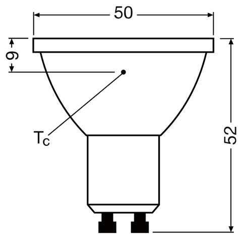 OSRAM PARATHOM GU10 LED-reflektorlampa – måttskiss (G13041)