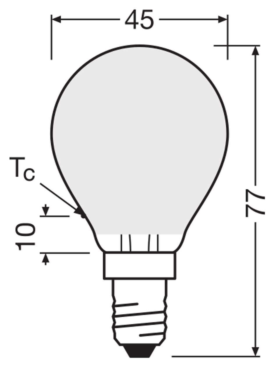 OSRAM PARATHOM RETRO Mini-Ball E14 LED-lampa – måttskiss (G13098)