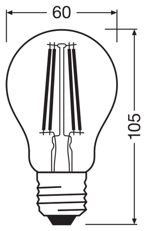 OSRAM PARATHOM RETRO Classic A E27 LED-lampa – måttskiss (G13112)