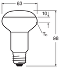 OSRAM PARATHOM RETRO R63 HIMM E27 LED-lampa – måttskiss (G13148)