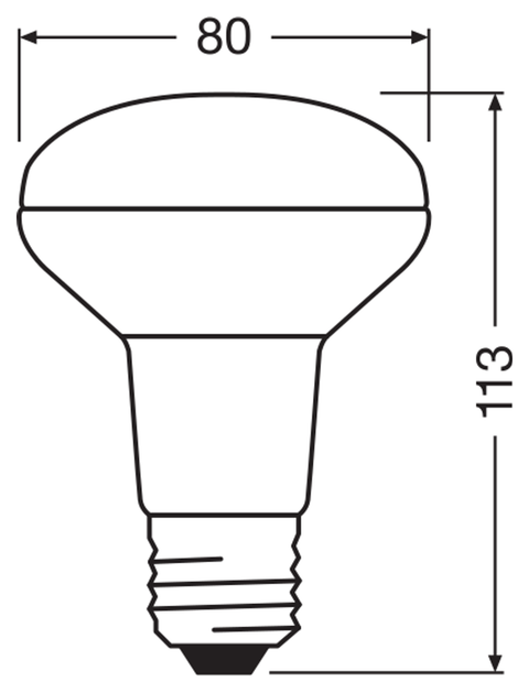 OSRAM PARATHOM RETRO R80 HIMM E27 LED-reflektorlampa – måttskiss (G13149)