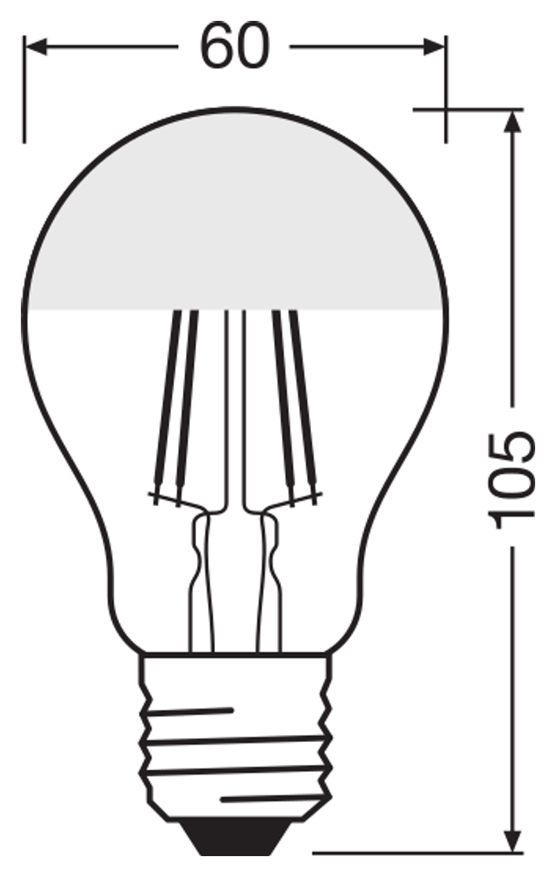 OSRAM PARATHOM TOP Classic A E27 toppspeglad LED-lampa – måttskiss (G13154)