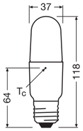 OSRAM PARATHOM TUBE E27 LED-lampa – måttskiss (G13155)