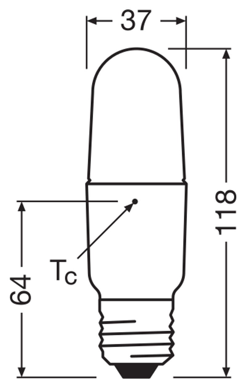 OSRAM PARATHOM TUBE E27 LED-lampa – måttskiss (G13155)