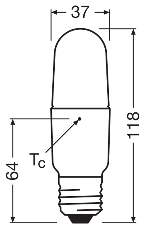 OSRAM PARATHOM TUBE E27 LED-lampa – måttskiss (G13155)