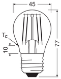 OSRAM PARATHOM RETRO Mini-Ball E27 LED-lampa – måttskiss (G13307)