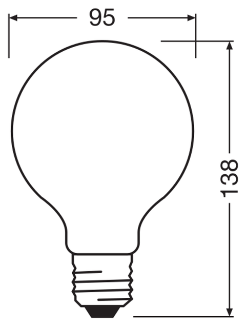 OSRAM PARATHOM RETRO Globe E27 LED-globallampa – måttskiss (G13461)