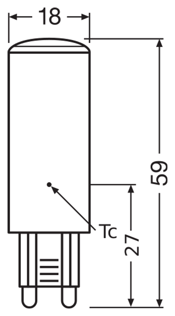 OSRAM PARATHOM G9 LED-stiftsockellampa – måttskiss (G13464)