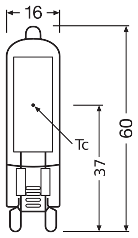 OSRAM PARATHOM G9 LED-stiftsockellampa – måttskiss (G13478)