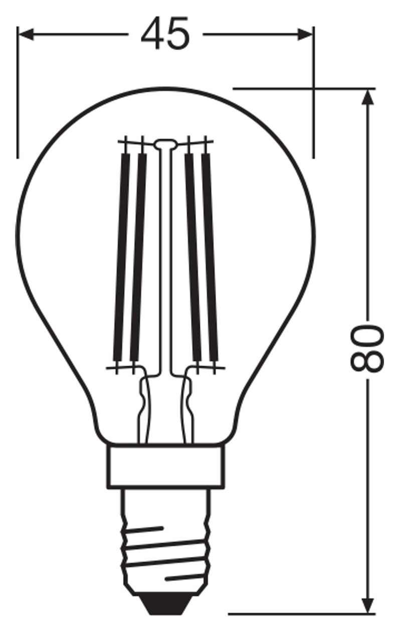 OSRAM PARATHOM RETRO Mini-Ball E14 LED-lampa – måttskiss (G13572)