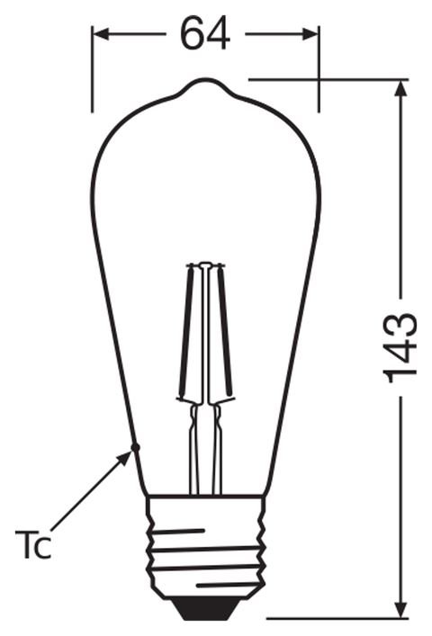 OSRAM PARATHOM RETRO Edison E27 LED-lampa – måttskiss (G13573)
