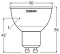 OSRAM PARATHOM RGBW GU10 LED-lampa och fjärrkontroll – måttskiss (G13577)