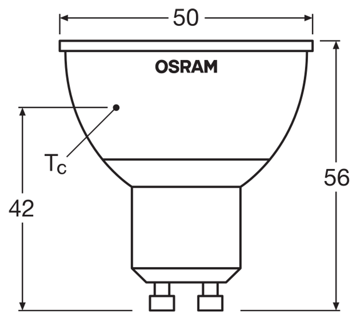 OSRAM PARATHOM RGBW GU10 LED-lampa och fjärrkontroll – måttskiss (G13577)