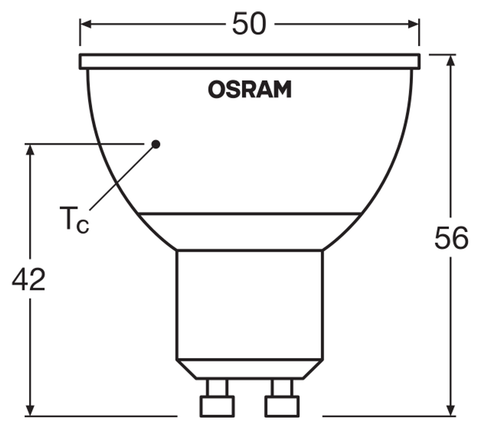 OSRAM PARATHOM RGBW GU10 LED-lampa och fjärrkontroll – måttskiss (G13577)