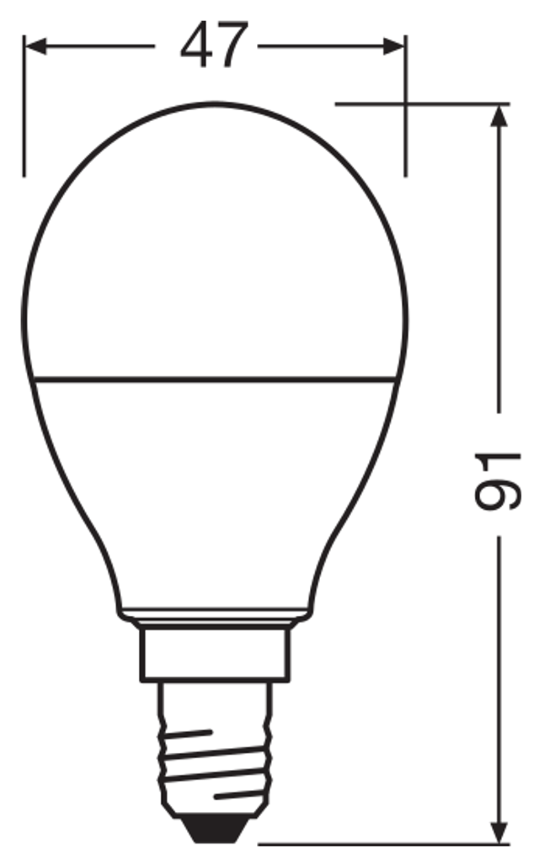 OSRAM PARATHOM RGBW Mini-Ball E14 LED-lampa och fjärrkontroll – måttskiss (G13578)