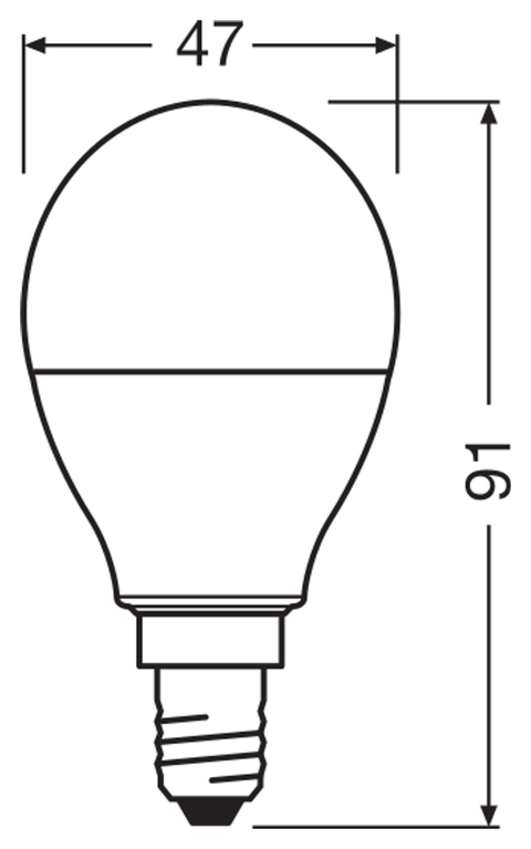 OSRAM PARATHOM RGBW Mini-Ball E14 LED-lampa och fjärrkontroll – måttskiss (G13578)