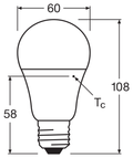 OSRAM PARATHOM RGBW Classic A E27 LED-lampa och fjärrkontroll – måttskiss (G13579)