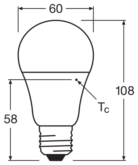 OSRAM PARATHOM RGBW Classic A E27 LED-lampa och fjärrkontroll – måttskiss (G13579)