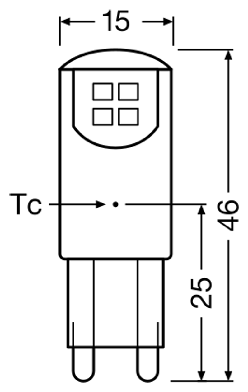 OSRAM PARATHOM G9 LED-stiftsockellampa – måttskiss (G13715)