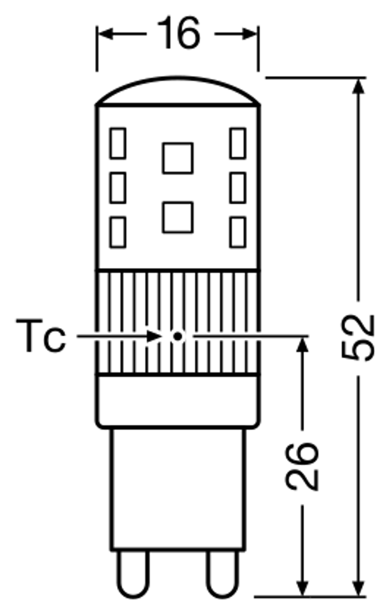 OSRAM PARATHOM G9 LED-stiftsockellampa – måttskiss (G13829)