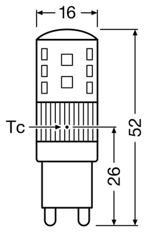 OSRAM PARATHOM G9 LED-stiftsockellampa – måttskiss (G13829)