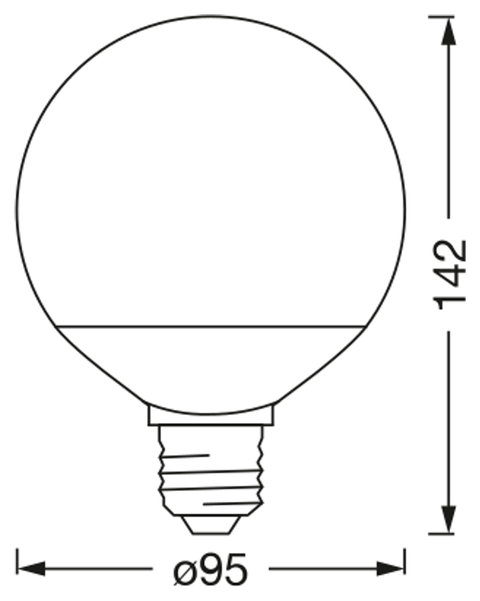 Rendl PARATHOM SMART GLOBE E27 RGBW LED-lampa – måttskiss (G13833)