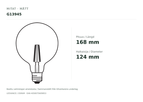 Rendl PARATHOM SMART GLOBE WIFI rökfärgad LED-lampa (G13945)