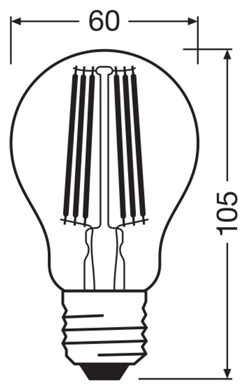 OSRAM ULTRA ECONOMY Classic A E27 LED-lampa – måttskiss (G13948)